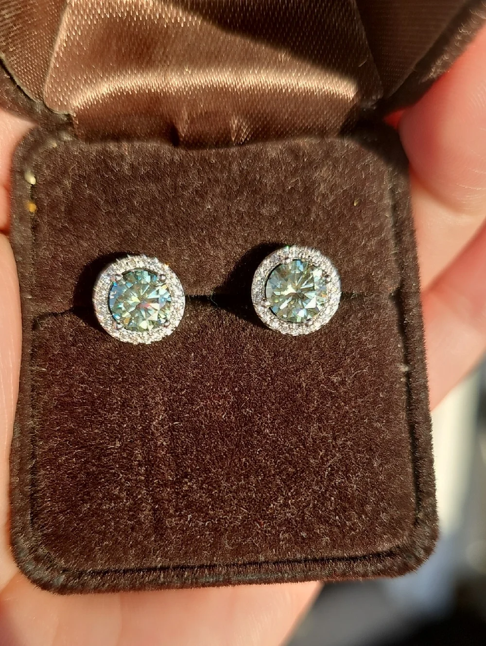 GRA Moissanite Blue Round Halo Stud Earrings
